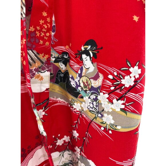 Japanese Geisha Kimono Robe Red Floral Geisha Print Belt missing - Picture 3 of 8